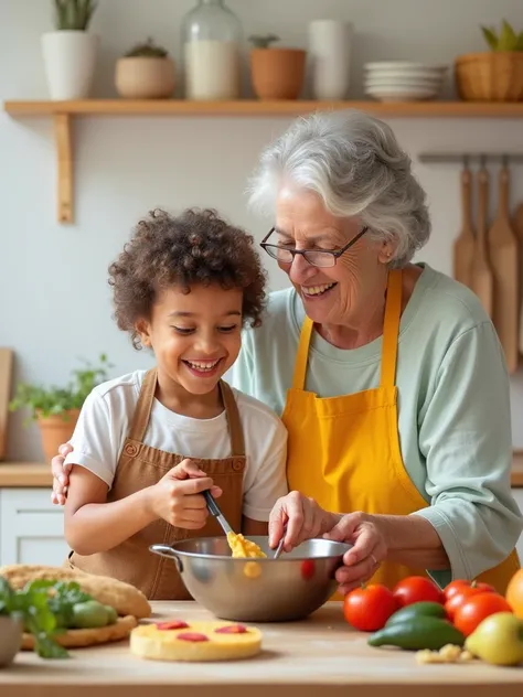 Delete the background, just leave the two people cooking ,  add a fun text referring to the Abu (Grandmother)