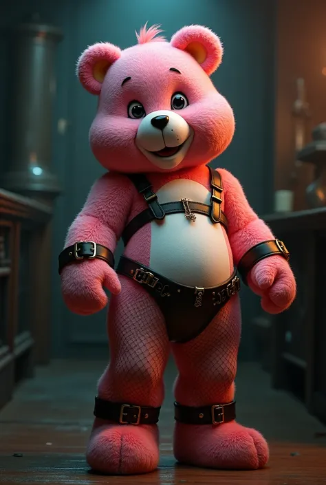 A care bear but make it kinky, wearing harness, fishnets, jockstrap very kinky