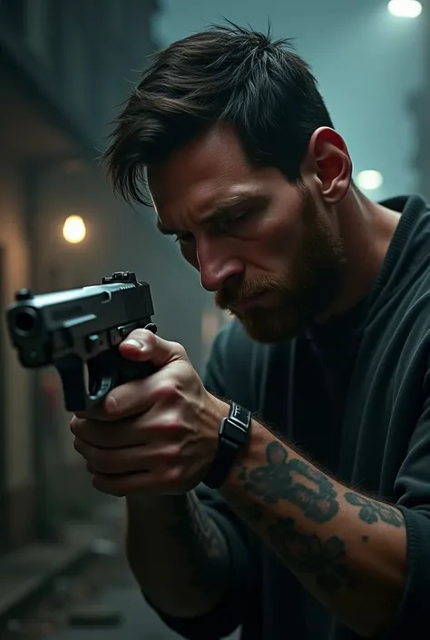 Messi preparing a gun 