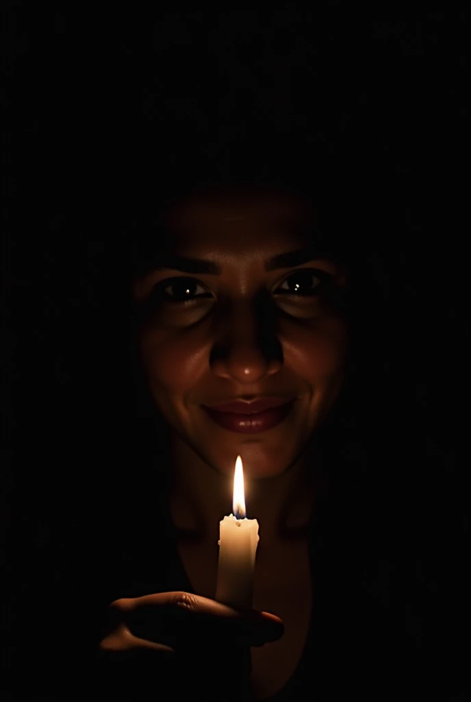 A lit candle near Madhur suddenly flickers and extinguishes, leaving her in complete darkness.
