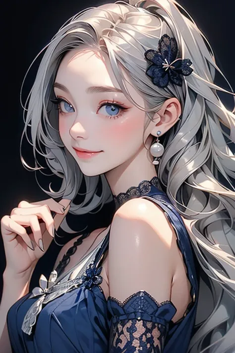 (masterpiece: 1.2,  top quality),((   her hair is silver   :1.35)). (     real pictures  ,     ((   embarrassing、   Im shy  )).      more info    ), 1. woman, Alone,        upper body,        casual   ,        shoulder-length hair      ,     minimal makeup...