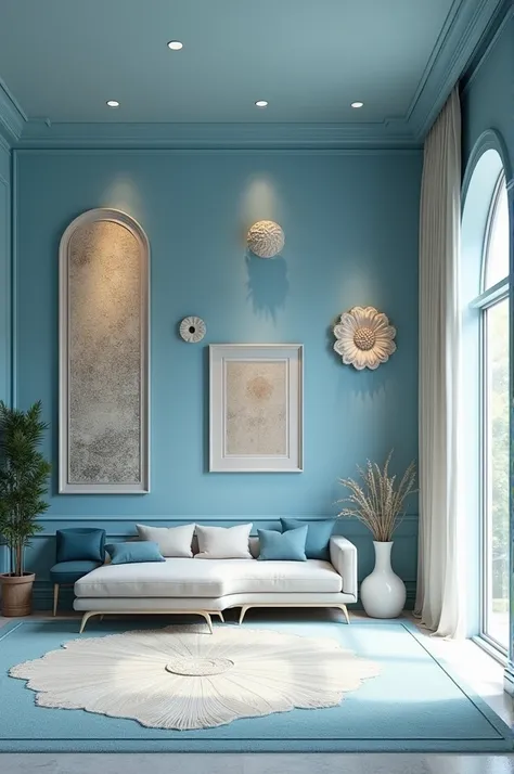 Room and wall decor of 150 inch sky blue wall  room