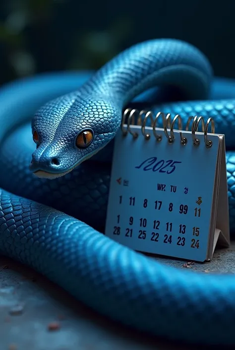 Sexy blue snake next to the 2025 calendar