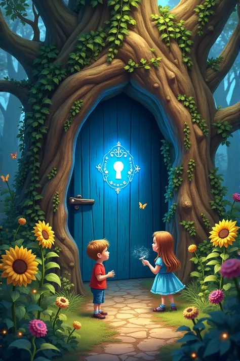 1. The Secret Garden Gate
“Create an image of a hidden magical garden gate made of old wood, surrounded by overgrown vines and colorful flowers. The keyhole glows faintly, hinting at the magic within.”

2. The Blue Door in the Oak Tree
“Illustrate a massiv...