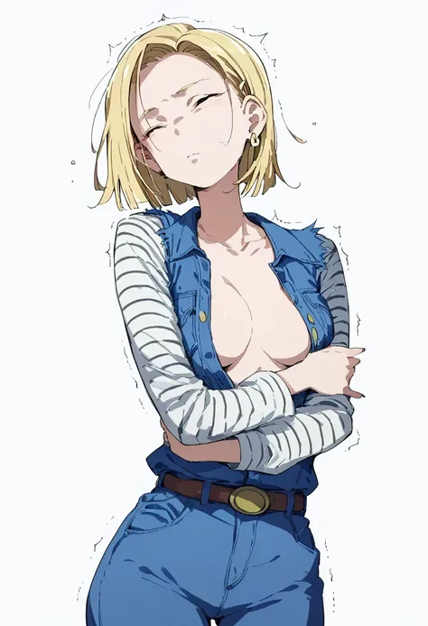 Android18， her breasts are so soft, dynamic, and shaking violently， simple background，Android18，score_9, score_8_ up, score_7_ up，，女の子の全身クローズ up，suguha