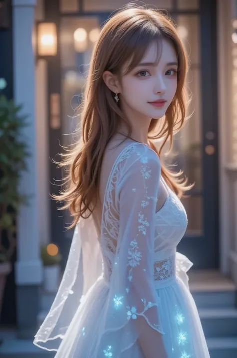  Beautiful Virtual Idols  ,  Detailed Digital Avatars  ,  Bright Holographic Figure , Clear Sparkling Skin  ,  detailed facial features ,  charming smile like snow , Delicate expression,  Long Flowing Hair ,  Elegant Pose  ,  Surreal Futuristic Environment...