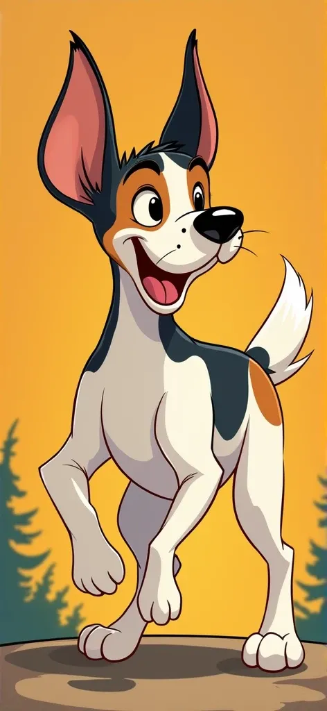 Fox terrier drawn in traditional Disney style