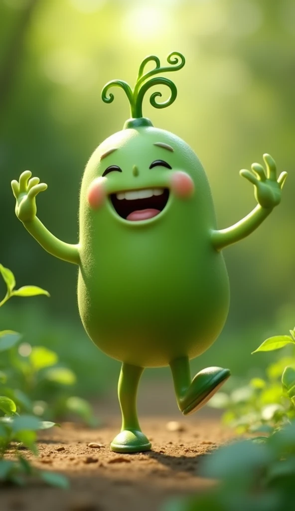 A cheerful and happy dancing pea redonda.  realistic image 