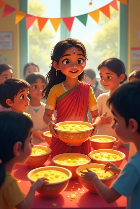 ന്യൂ ഇയർ , സ്കൂളിൽ സേമിയ പായസം കൊടുക്കുന്നു ന്യൂയർ ഹൈലൈറ്റ് ചെയ്ത ഒരു പോസ്റ്റർ തയ്യാറാക്കുക