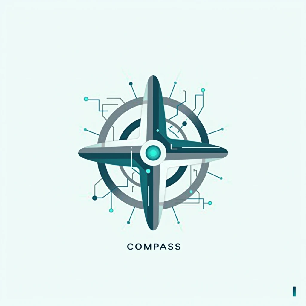 A modern and innovative logo design for a company named Capital Compass. The logo features a sleek, abstract compass made of geometric shapes and digital elements, symbolizing technology and precision in financial investments. The text Capital Compass is w...