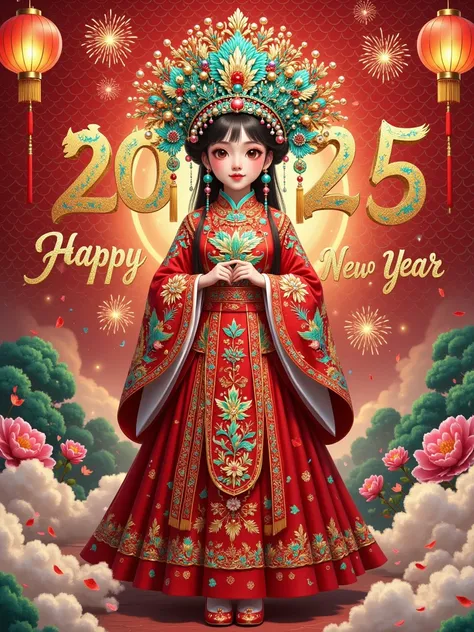 Freehand Chinese style meticulous New Year greeting girl - 写意中式工笔新春贺岁女孩 