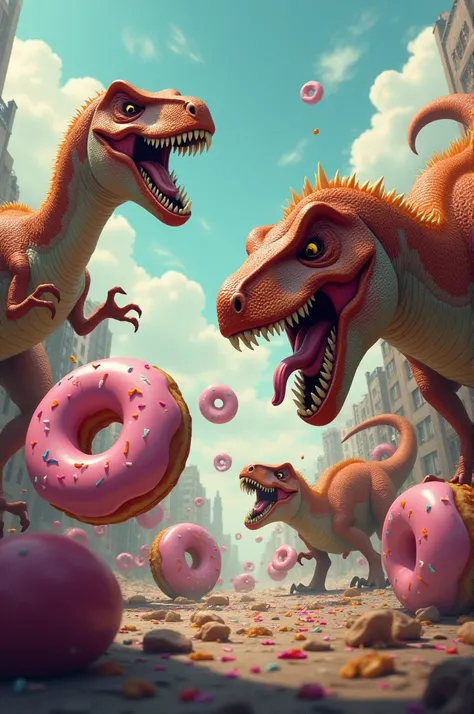 The fight between Angry Donuts and Dinosaurs