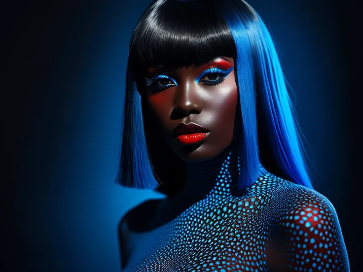 An image with intense dramatic lighting and a soft, dreamy atmosphere, depicting a flamboyant female body, hyperrealistic and fractal, using hazy soft light and high contrast to create tension, in the style of Étienne-Louis Boullée. Black skin color, black...