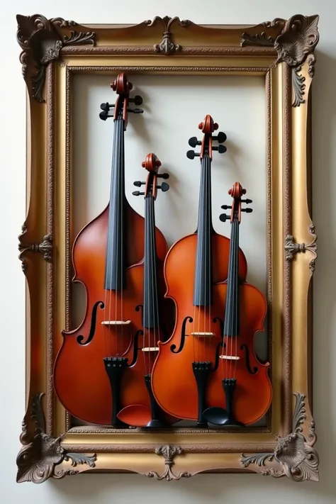  Make me a photo frame with a picture of a double bass, a cello ,  a viola and a violin 