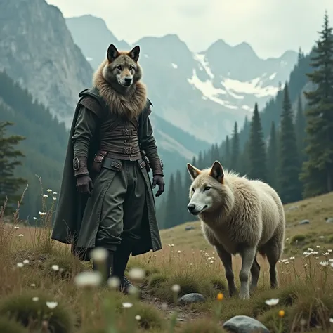 The wolf dressed as man and sheep in the wild