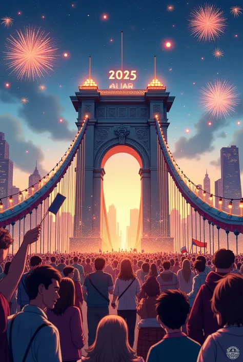 Send me a Happy New Year 2025 picture with bridge scale