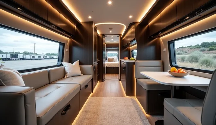 Inside view of volvo fh12 moterhome like as bed etc in fh12 parked luxury showroom 