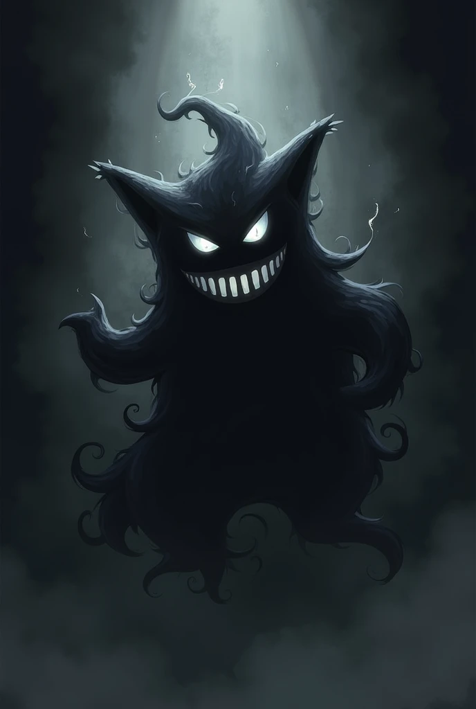 Gengar from Pikachu series,2D dark Art style,Black And white,High Resolution, 