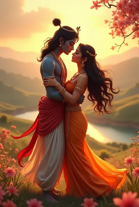 krishna and radha animated image vibrant ambiant environment 