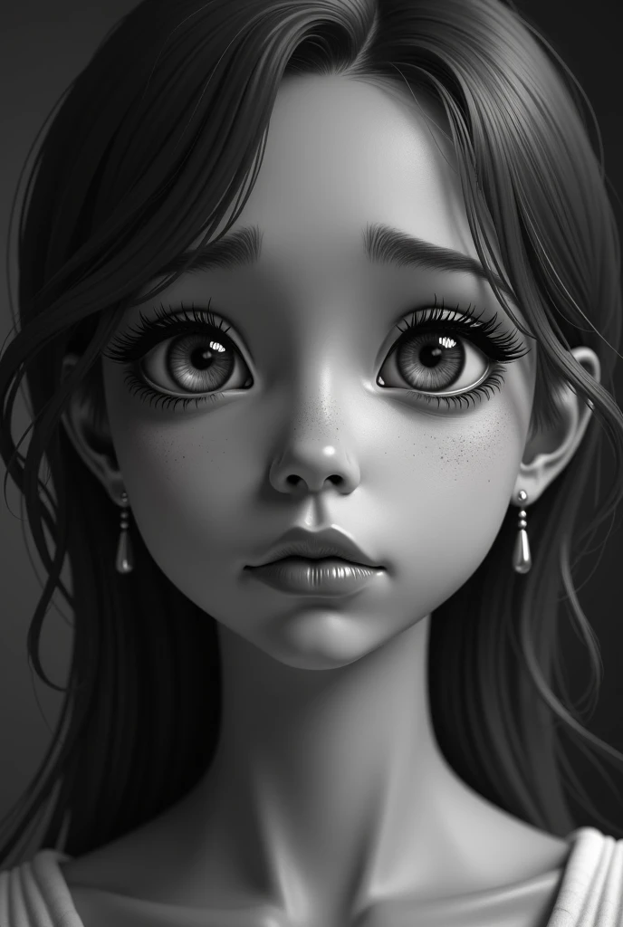 a girl with beautiful detailed eyes, beautiful detailed lips, extremely detailed face, longeyelashes, sad smile, looking at viewer, upper body, monochrome, greyscale, (best quality,4k,8k,highres,masterpiece:1.2),ultra-detailed,(realistic,photorealistic,pho...