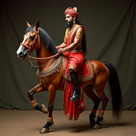 The arab man wearing black leather boots on his feet sitting on  Hindu woman and riding her like a poney horse. Hindu woman is on all fours, and wearing bharathanatyam dance dress
