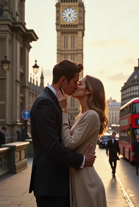 Couple kissing in front of the big ben in london, 
