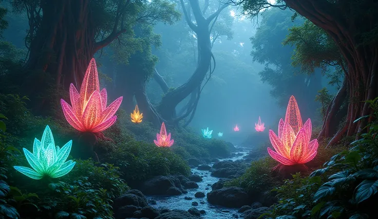  futuristic rainforest ,  non-terrestrial futuristic glowing plants