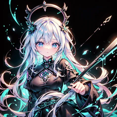 1girl, pretty face、Baby Face、grim Reaper、((( Perfect Anatomy、 Dynamic Best Composition、 top quality 、s greatest masterpiece、 super detailed 、 high definition 、CG,HHD,32K))),NEW STYLE 、 Geometric Neon Color Backgrounds、 Milky White Hair Color 、Black hair or...