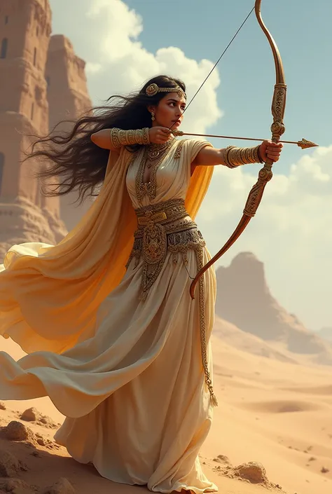 A middle eastern goddess with a bow and arrow 