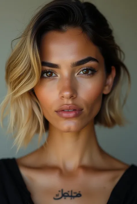 Use this ID ctpttvte878c73di2fi0 but I want the hair color with a bit of blond and a small tattoo with Arabic writing on the collarbone and I also prefer a type of Maghreb origin 