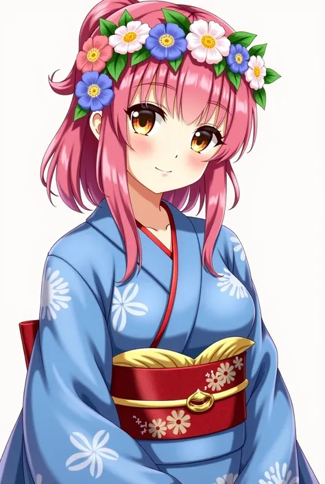 anime girl  kimono with a flower crown and a blue kimono,  wearing a royal kimono, Pixiv, Ink, ((Wearing an aristocrats robe)), , 왕실 An anime girl wearing a kimono ,  pale and colored kimono , An anime girl wearing a kimono ,  exquisite geisha kimono , Jap...