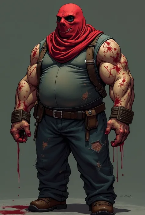  Rocco is a burly and tall man ,  with a presence that inspires both fear and disgust .  He wears a red bag as a mask ,  that completely covers his head and face ,  except for the eyes ,  that shine with a perverse intensity .  The bag is made of a thick a...