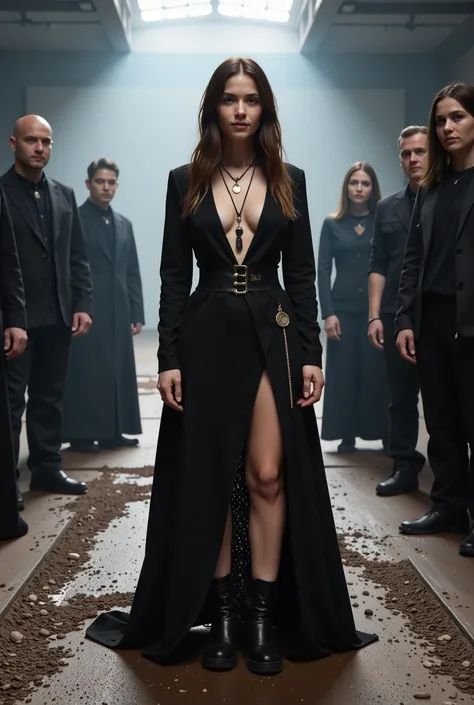 In the midst of black metal and death metal atmospherics, a group of posers observes a girl in doom metal attire. A melancholic aura surrounds the scene as she stands amidst beautiful atmospherics, exuding a grunge-style allure. The female model is clad in...