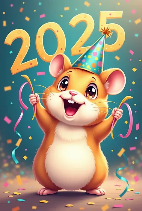 Happy new year 2025 picture with hamster