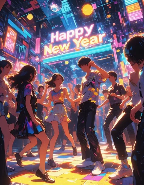 "Happy New Year" will be displayed on the screen as a header. 

Sparkling Dancing, Every day is smiling, 
those days were dreaming, sentimental dancing. 
Both of them just had nothing, nothing at all, but everything was shining sentimental dancing. 


Earl...