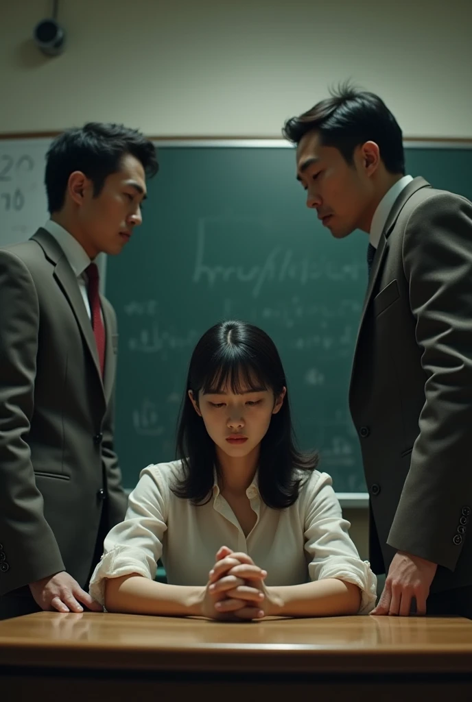 A Korean woman in the classroom and three s bullying her 