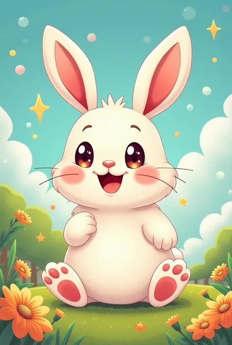 cute bunny who realized he was happy in cartoon style 