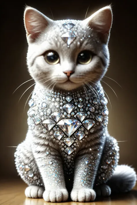  Cat,  all made of diamonds , Diamond MW ,   Countless Diamonds , 最 High Quality , (masterpiece:1.2),  High Quality ,  high res, ( super detailed ),  Photorealistic,  cute,