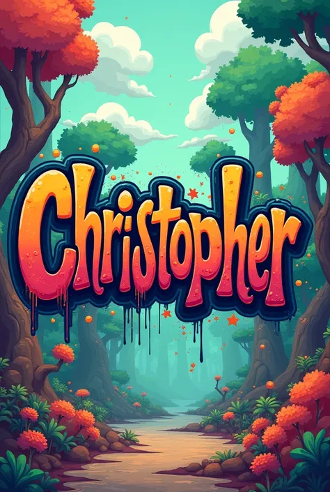 The name Christopher on a fantastic Mikimaus background the font should be in a graffiti font