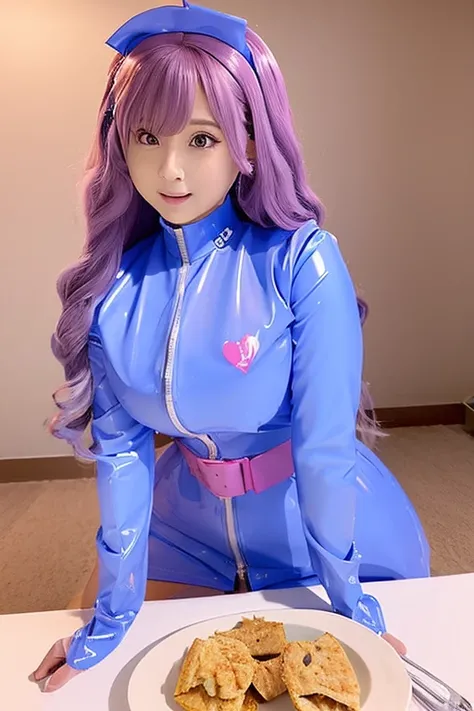 An anime nurse in a latex suit is watching a girl who ingests food through PEG 、ラテックススーツを着たアニメ看護師が見ている 