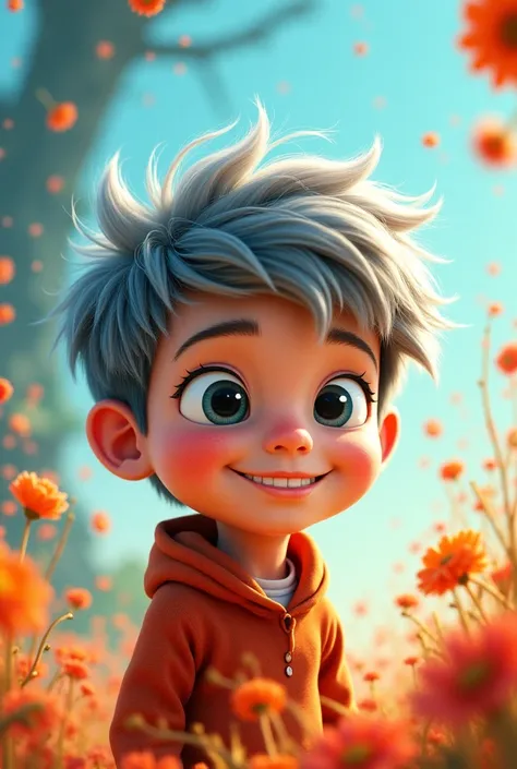 Animated grey-haired boy