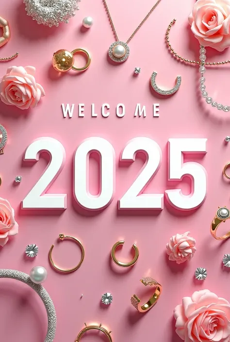 make me an image containing many Modern Jewelry and in the middle of the picture it says "Happy New year 2025 Couple things BD"