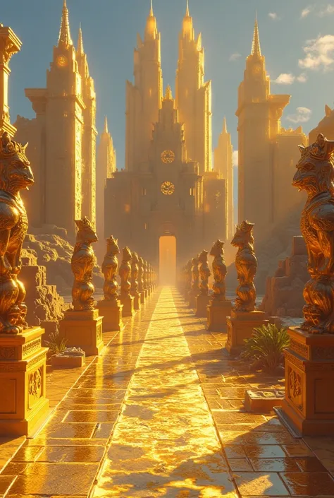 (best quality, 128k,highres,masterpiece:1.2),ultra-detailed,(realistic,photorealistic,photo-realistic:1.37), ((masterpiece)) ((photography)) ((Highest quality)) A stunning scene of Eldorado, the golden city. The streets are paved with radiant golden bricks...