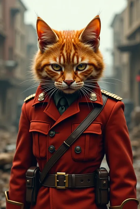 Red cat in a military uniform that looks like this