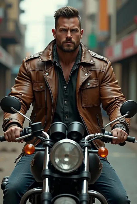 Men Sport Leather Jacket with heavy bike