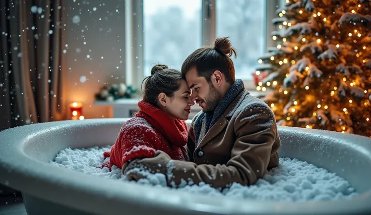 irony of fate, or Enjoy your bath ,  in the center cuddle a couple of lovers, Winter is all around,  christmas tree ,  people with bath brooms ,  Soviet Union, It&#39;s snowing,  celebrating the holiday 