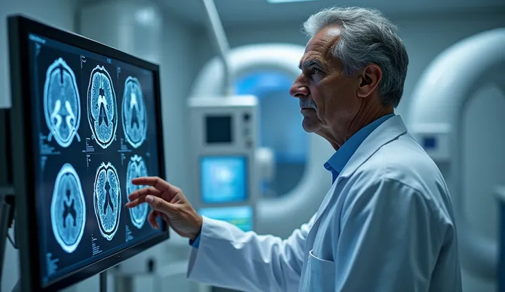 A doctor reading an CT brain
