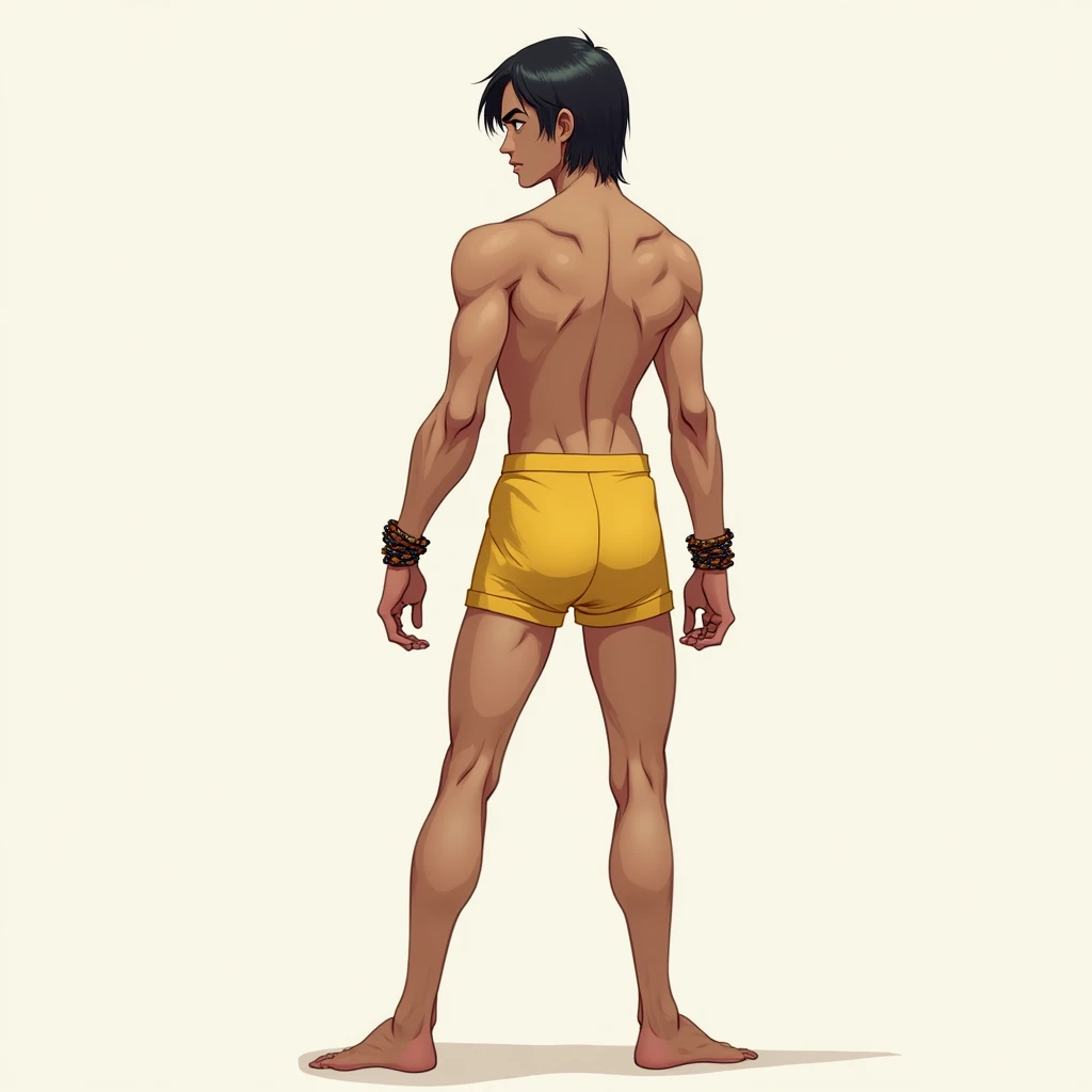 Design digital art of an original character of mine - Zhang Li, a Chinese martial artist trained in Jeet Kune Do. He is , with short, silky black hair and is slender of frame, but has a lean and toned physique. He wears small yellow spandex shorts, beaded ...