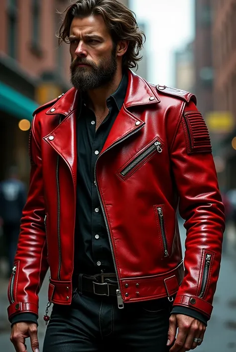 Heavy bike leather jacket for men in red color 