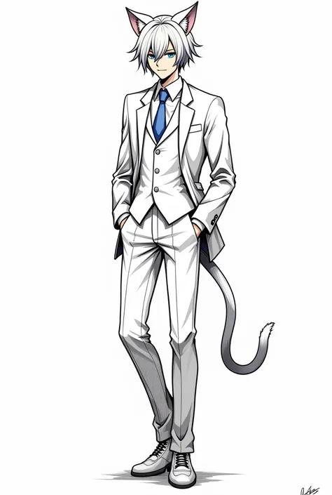 a drawing of a man with a cat ears and a suit, perfect lineart, beautiful androgynous prince, extremely fine ink lineart, delicate androgynous prince, beautiful line art, clean lineart, bold lineart, lineart, line art!!, lineart behance hd, thick lineart, ...